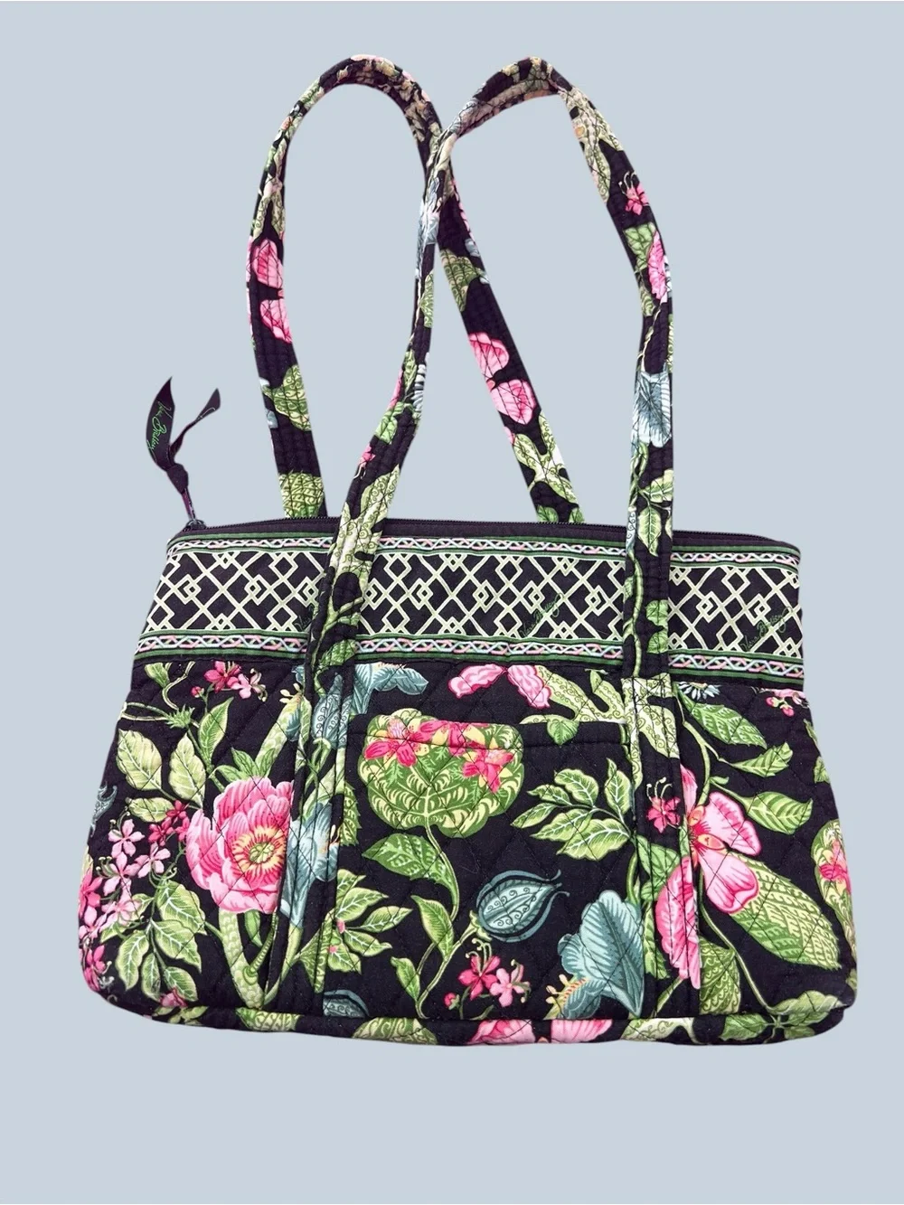Vera Bradley Botanica Floral Quilted Shoulder Tote in Black and Pink
